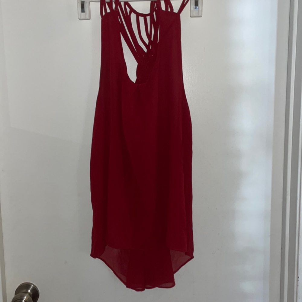 Dark red tank top blouse with fun detail on back